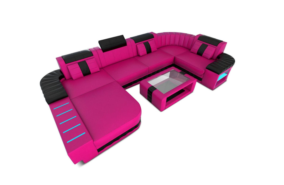 Wohnlandschaft Bellagio U-Form aus Leder pink-schwarz