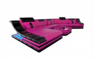 Leder Wohnlandschaft Turino CL mit LED in Kunstleder und der Farbe Pink und Schwarz - Ausrichtung links