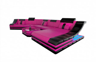 Leder Wohnlandschaft Turino CL mit LED in Kunstleder und der Farbe Pink und Schwarz - Ausrichtung rechts
