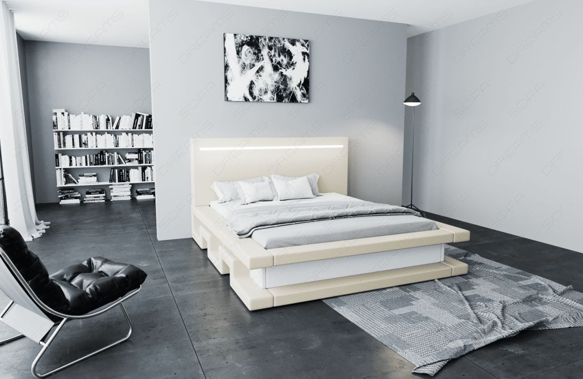 Bettgestell Faenza Designerbett Beige-Weiß