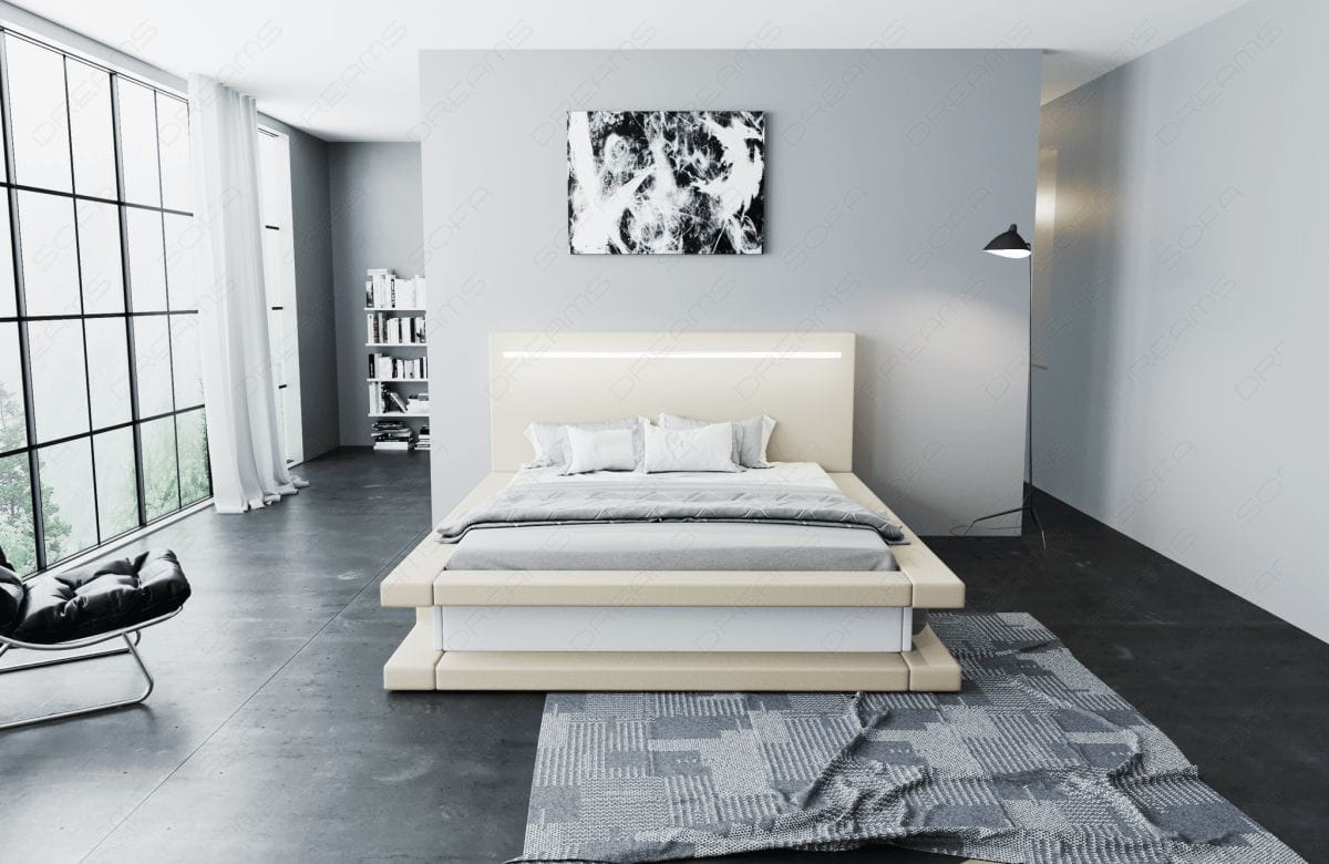 Bettgestell Faenza Designerbett Beige-Weiß