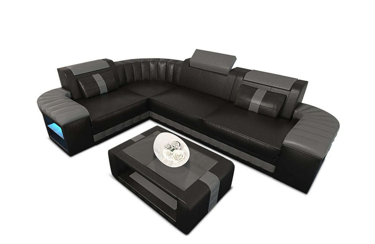 Mini Sofa Bergamo L-Form in Leder Schwarz-Grau