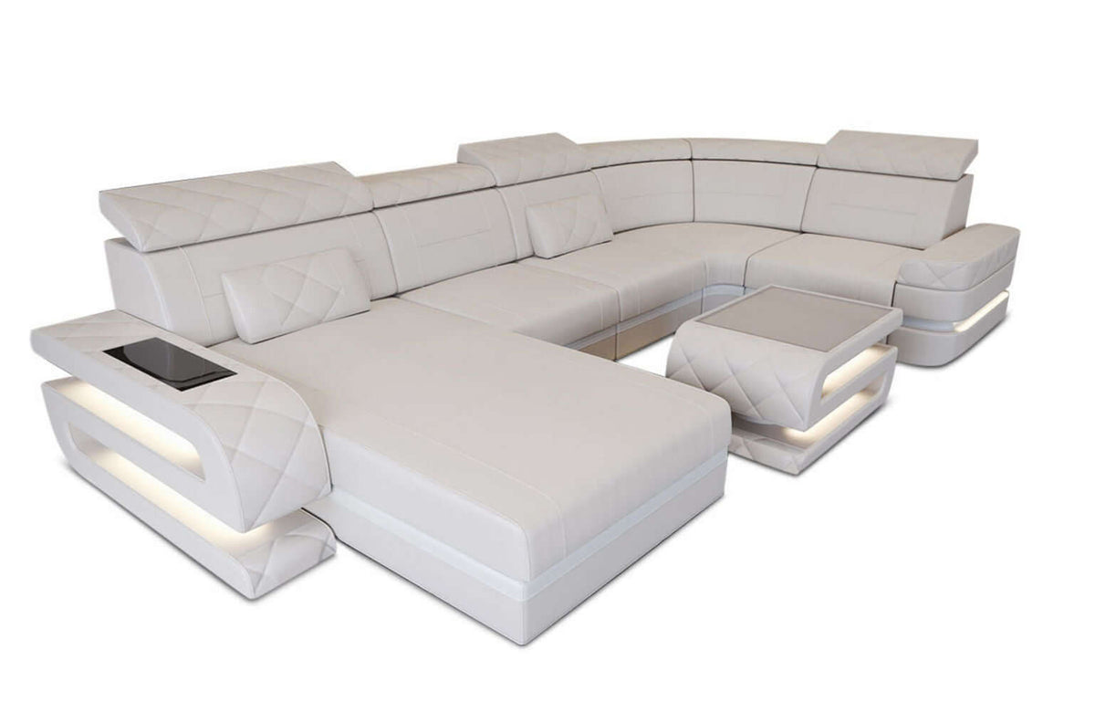 Mini Sofa Bologna U-Form in Leder Beige-Weiß