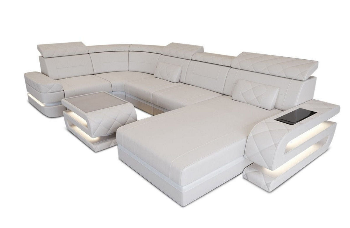 Sofa Bologna Luxurios U-Form in Leder beige-weiß