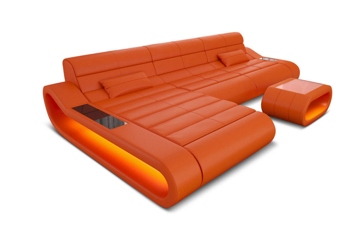 Couch Concept Lang L-Form in Leder orange