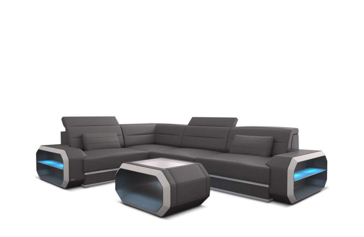 Mini Couch Verona L-Form in Leder Grau-Weiß