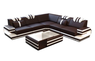 Ecksofa Ragusa – Edles Ledersofa für Ihr Zuhause in Kunstleder und der Farbe Dunkelbraun und Weiß
