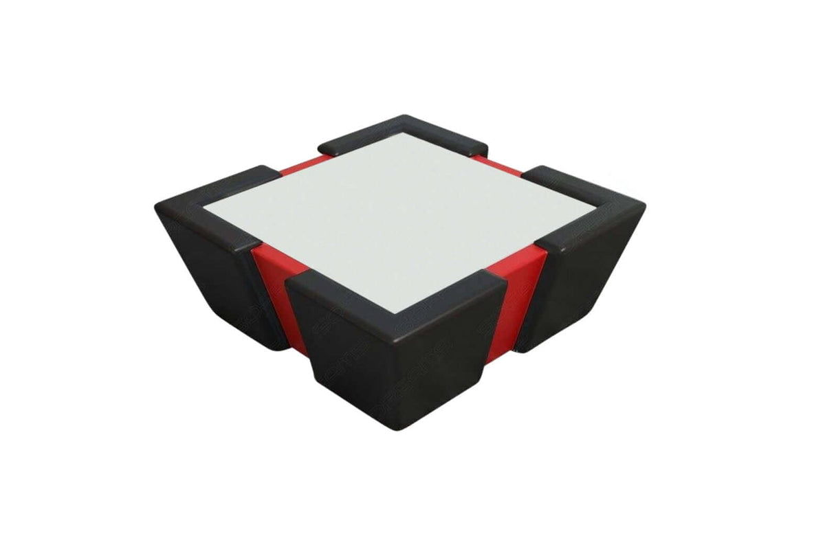 Couchtisch Apollonia LED in Leder Schwarz-Rot