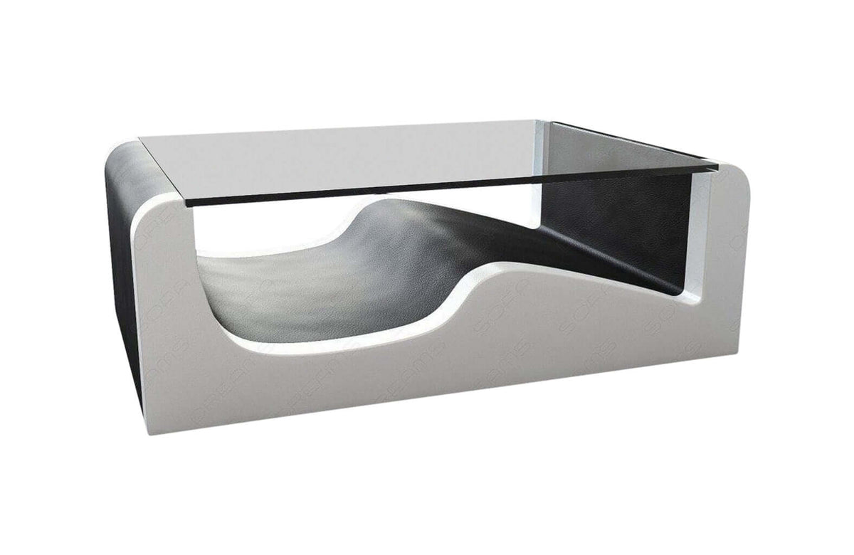Couchtisch Wave in Leder Schwarz-Weiß