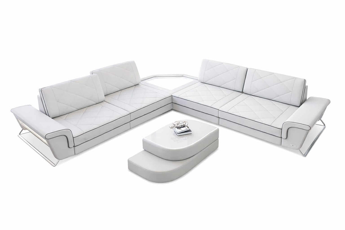 Couch Sepino L-Form in Leder weiß-schwarz