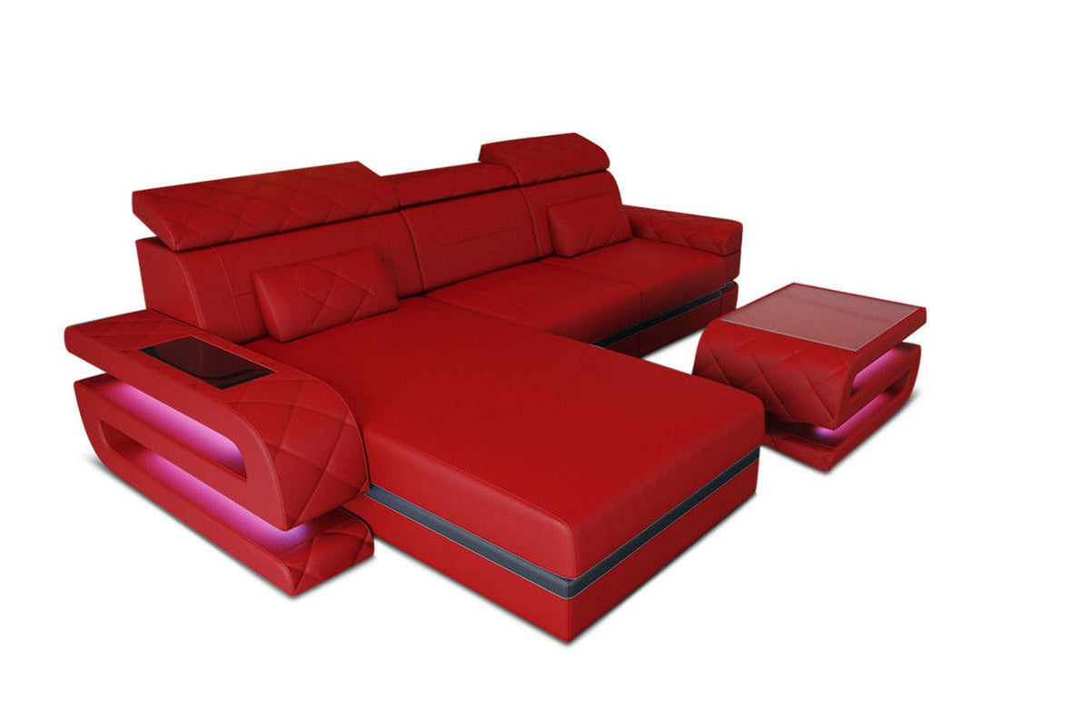 Couch Bologna L-Form in Leder rot-schwarz