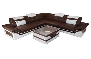 Ecksofa Brianza aus Leder – Luxus & Komfort in Kunstleder und der Farbe Dunkelbraun und Weiß