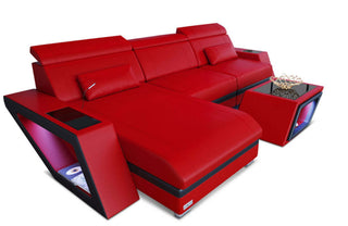 Mini Ecksofa Catania aus Leder – Modern & Komfortabel in Kunstleder und der Farbe Rot und Schwarz - Ausrichtung links
