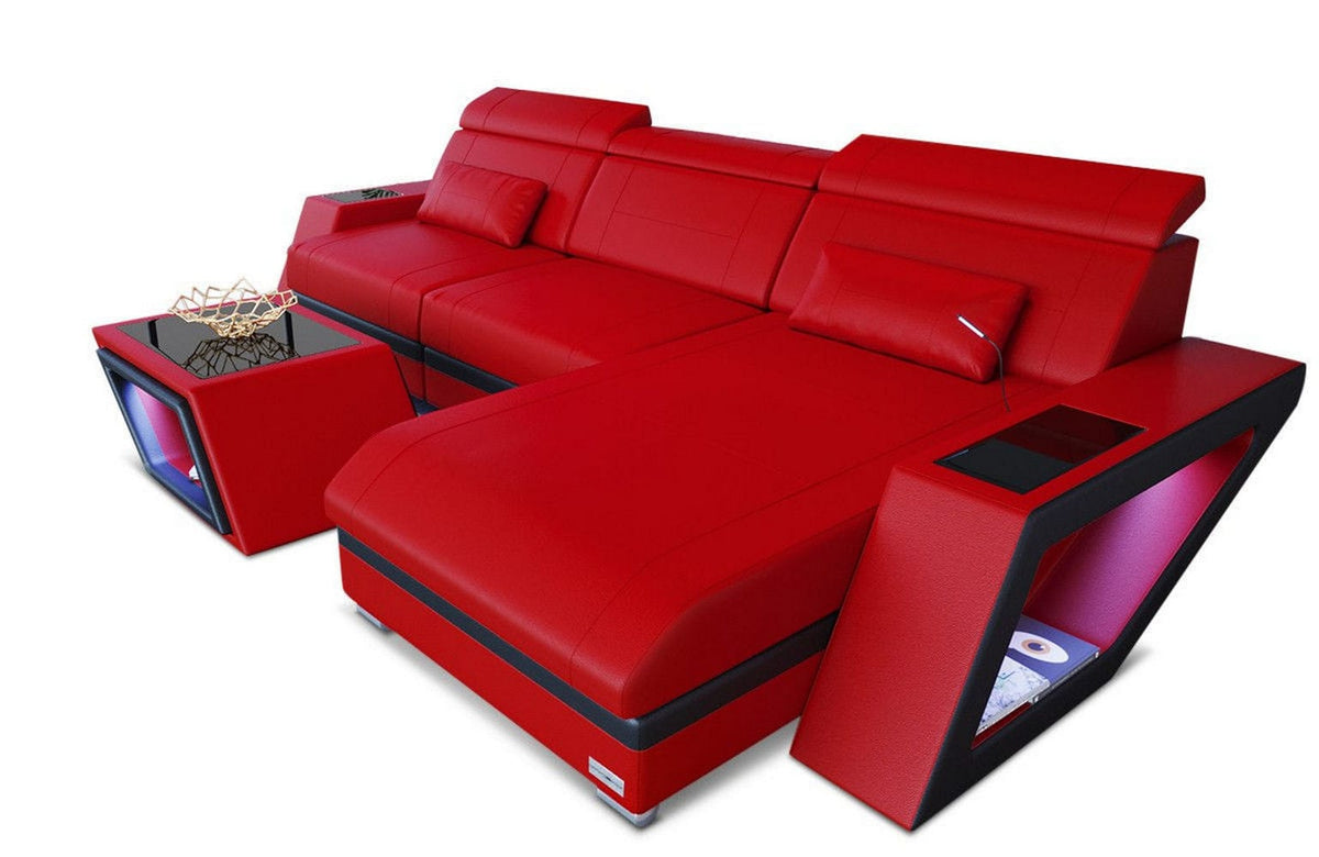 Ecksofa Catania Eleganz L-Form aus Leder rot-schwarz