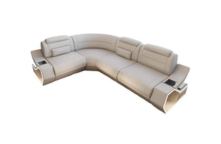 Design Ecksofa Pescara L-Form - Leder und Komfort in Kunstleder und der Farbe Beige und Weiß - Ausrichtung links