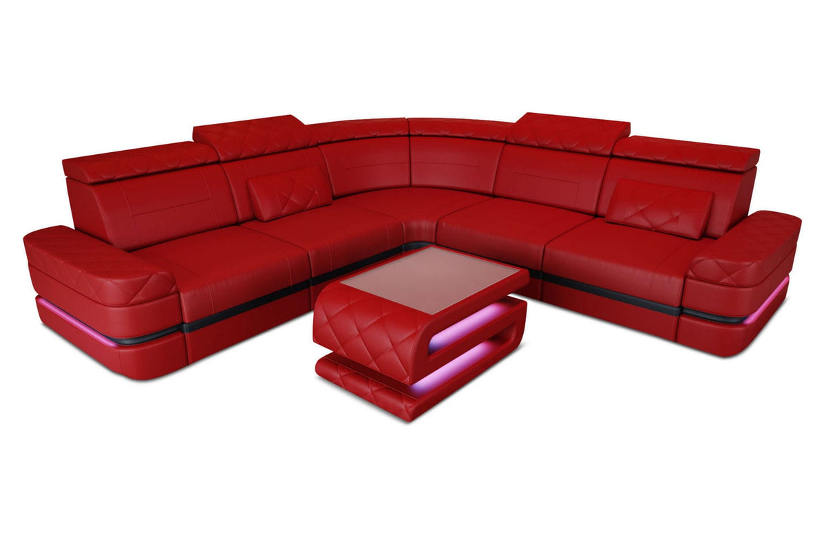Ecksofa Positano L-Form in Leder rot-schwarz