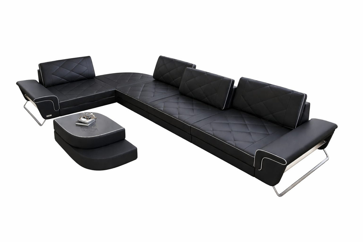 Couch Rotello L-Form in Leder schwarz-weiß