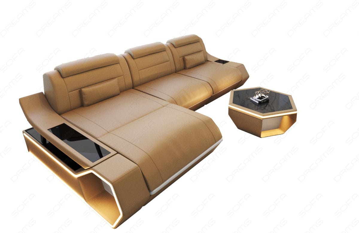 Ecksofa Toscano L-Form in Leder sandbeige-weiß