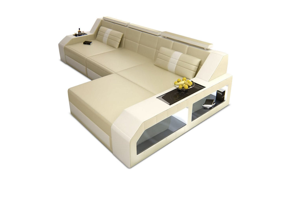 Couch Arezzo L-Form in Leder beige-weiß