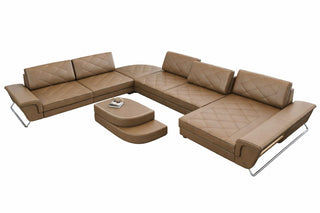 XXL Leder-Wohnlandschaft Bari – Komfort pur in Kunstleder und der Farbe Sandbeige und Dunkelbraun - Ausrichtung rechts
