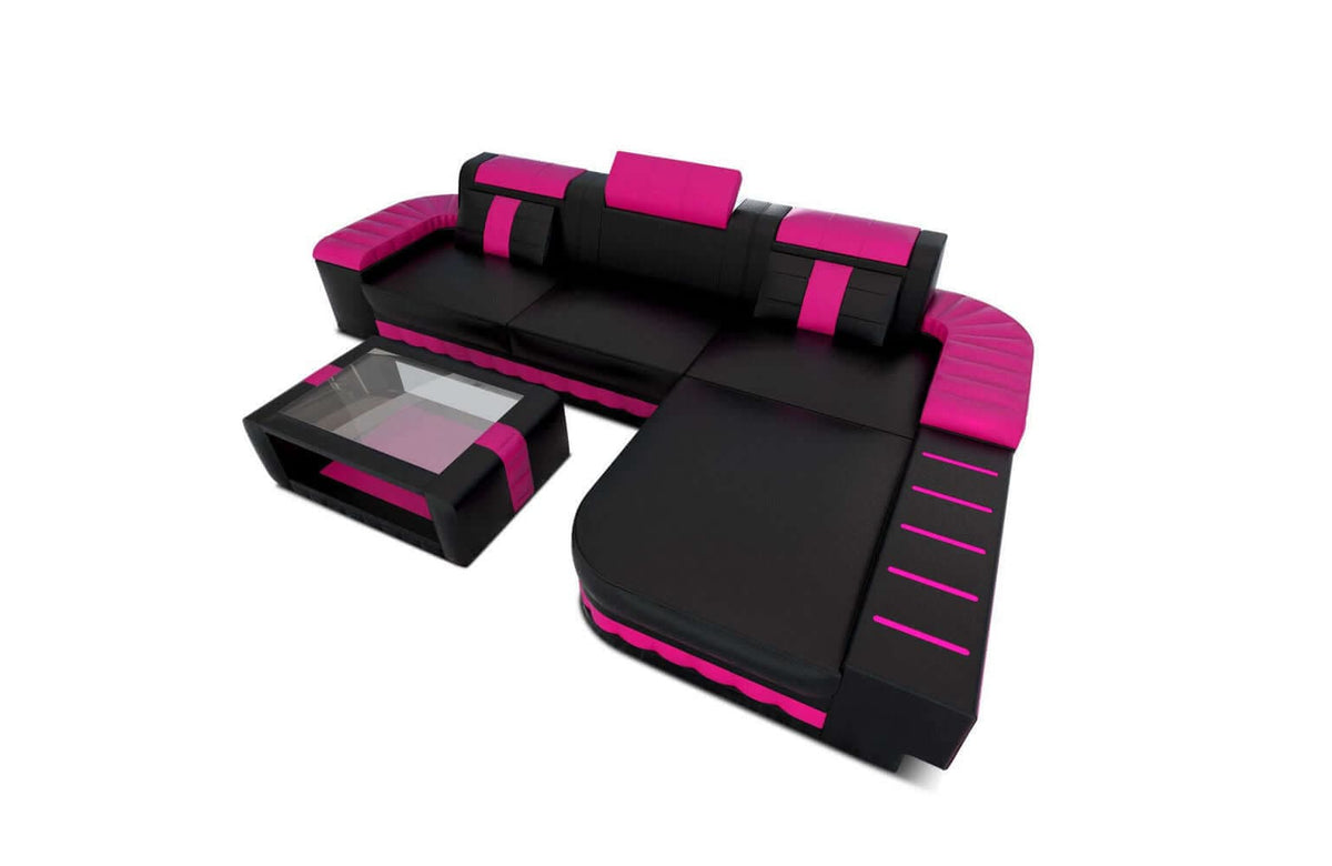 Mini Couch Bellagio L-Form in Leder Schwarz-Pink