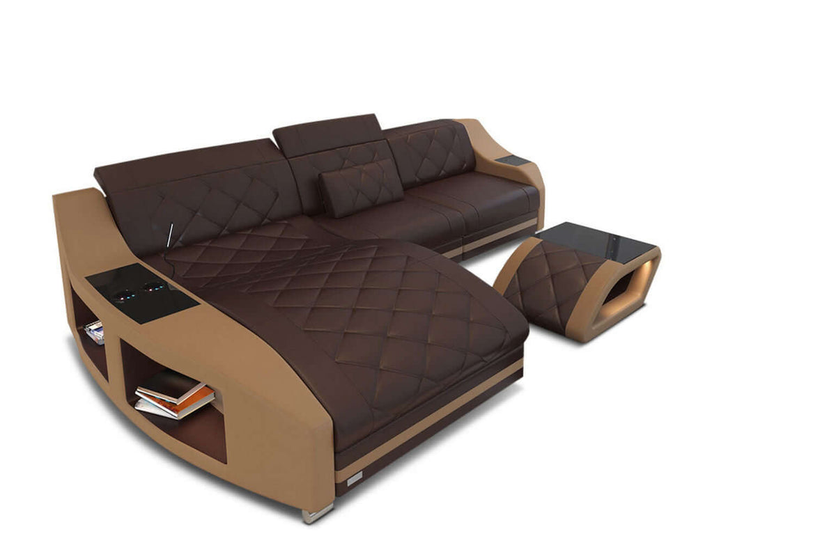 Mini Couch Swing L-Form in Leder Dunkelbraun-Sandbeige