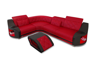 Leder Ecksofa Genua – Komfort und Stil in Kunstleder und der Farbe Rot und Schwarz - Ausrichtung links