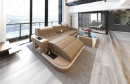 Design Ledersofa Wave L-Form mit LED