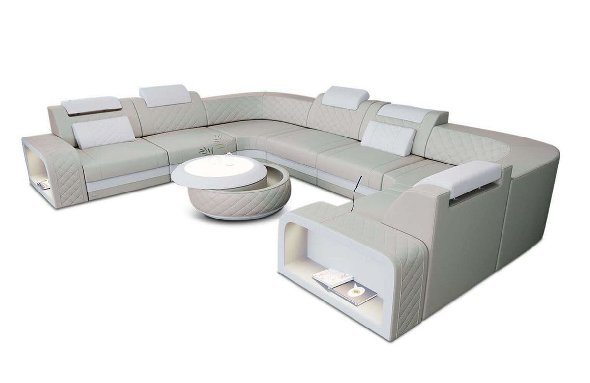 Mini Sofa Foggia U-Form aus Leder Beige-Weiß