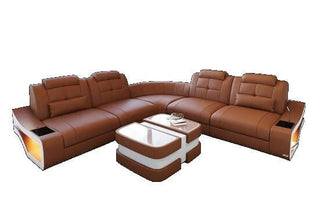 Mini Ledersofa Elena L-Form – Stilvoll und Geräumig in Kunstleder und der Farbe Hellbraun und Weiß