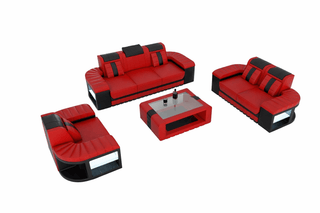 Design Sofagarnitur Bellagio 3er, 2er, 1er Set in Kunstleder und der Farbe Rot und Schwarz - Bild 2
