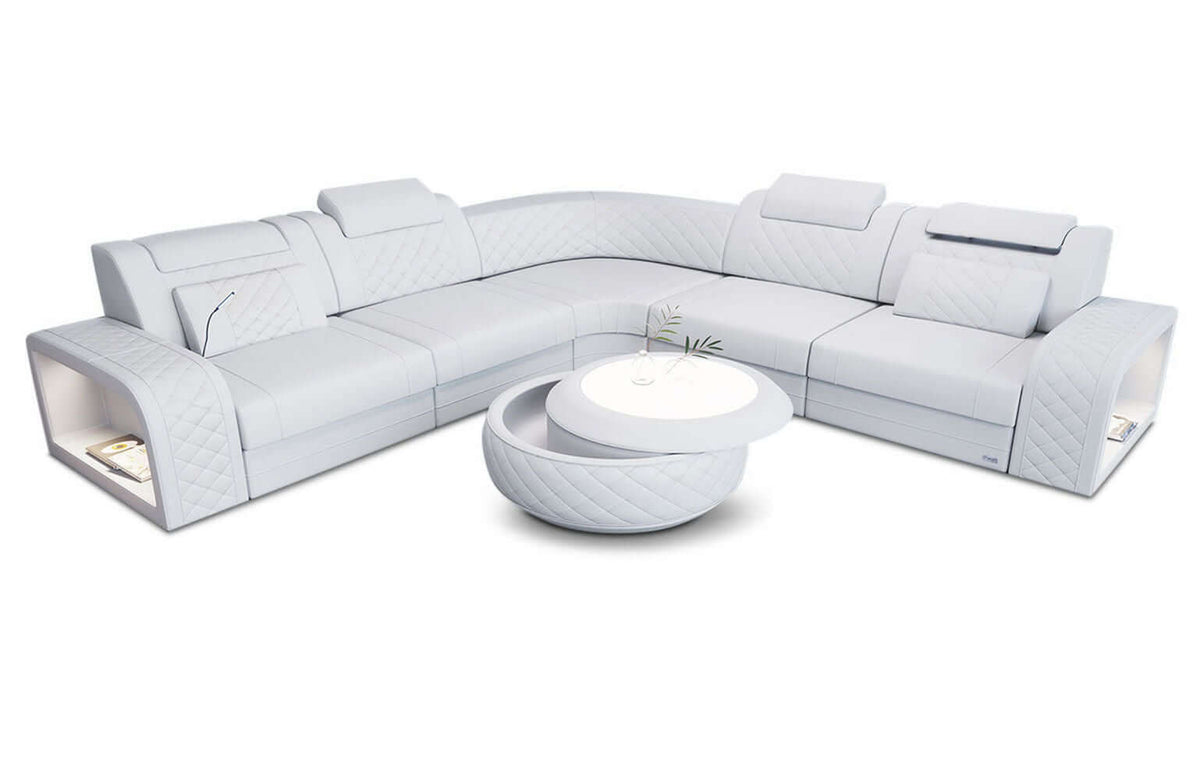 Ecksofa Foggia – Komfortabel in Leder in Kunstleder und der Farbe Weiß