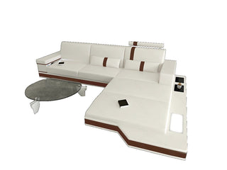 Messana L-Form Sofa in Kunstleder und der Farbe Weiß und Dunkelbraun - Ausrichtung rechts