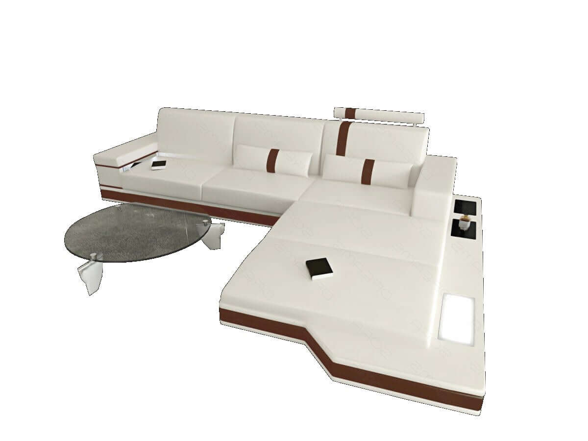 Mini Ecksofa Messana L-Form aus Leder Weiß-Dunkelbraun