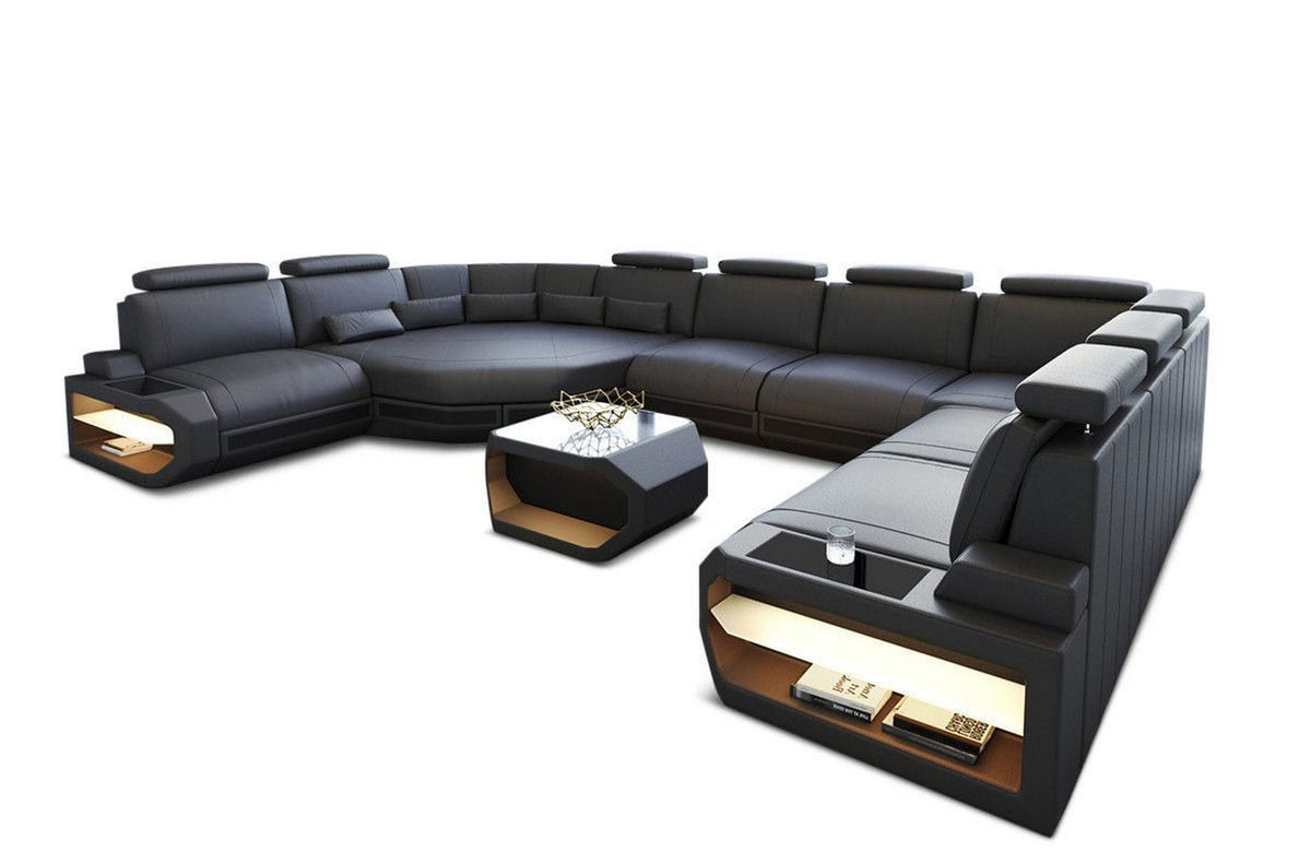 Sofa Asti U-Form in Leder grau-schwarz