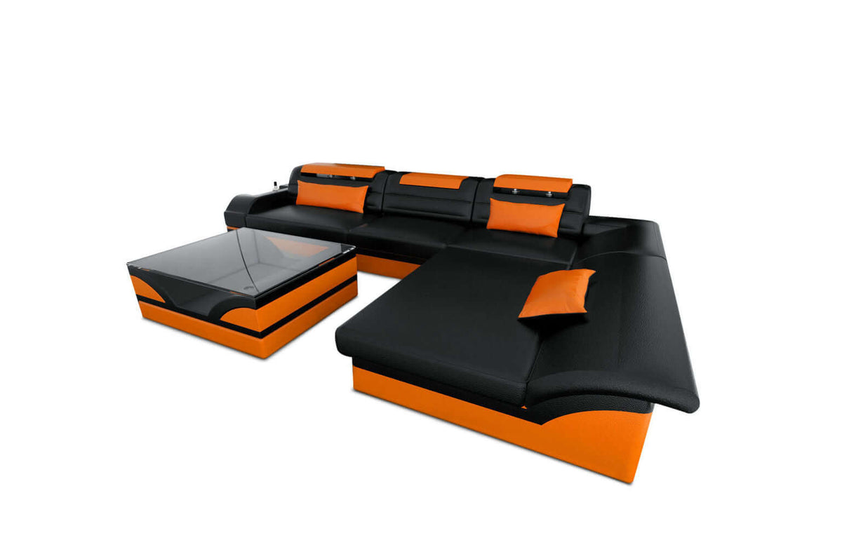 Mini Couch Monza Eleganz L-Form in Leder Schwarz-Orange