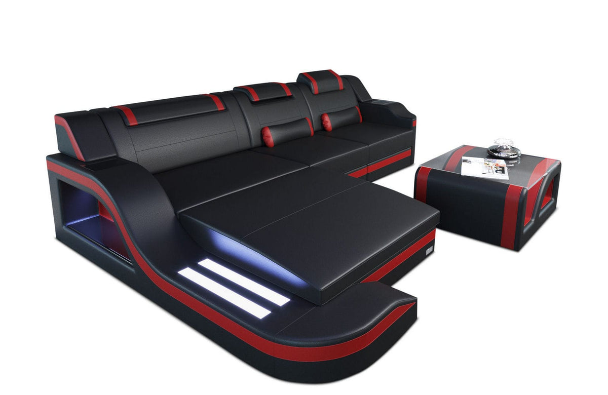 Ecksofa Palermo L-Form in Leder schwarz-rot