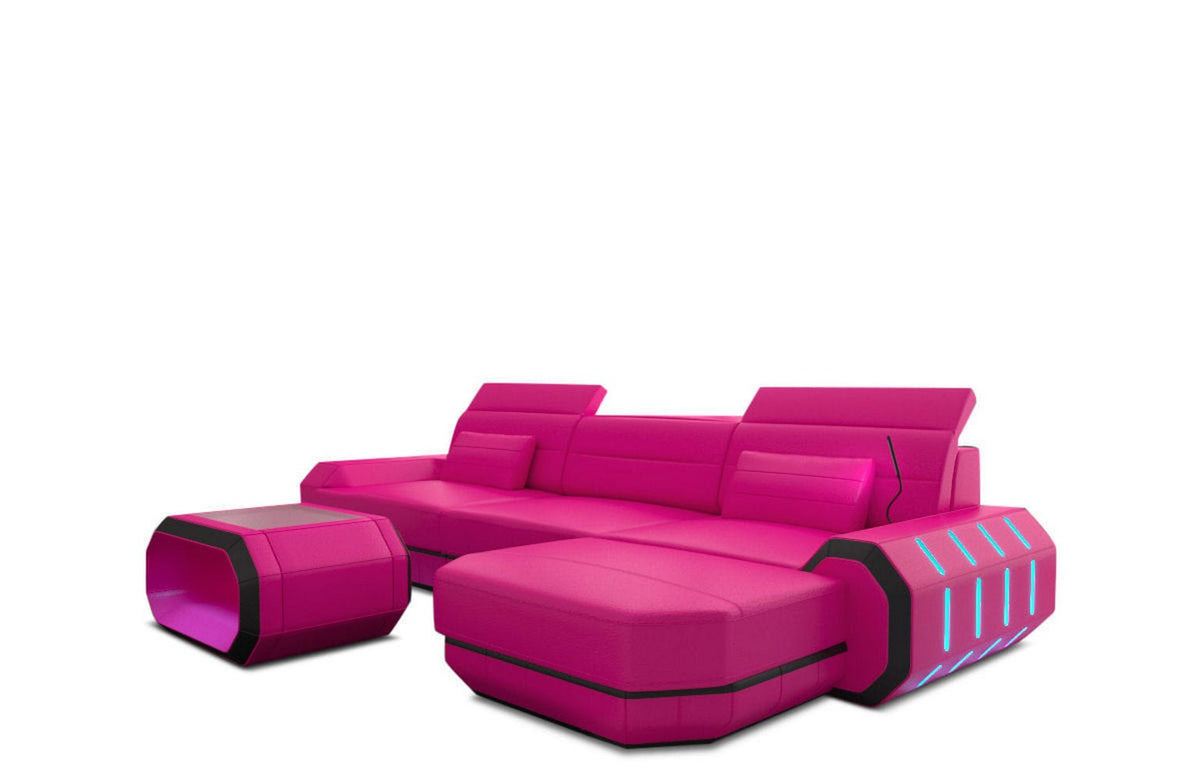 Ecksofa Roma L-Form aus Leder pink-schwarz