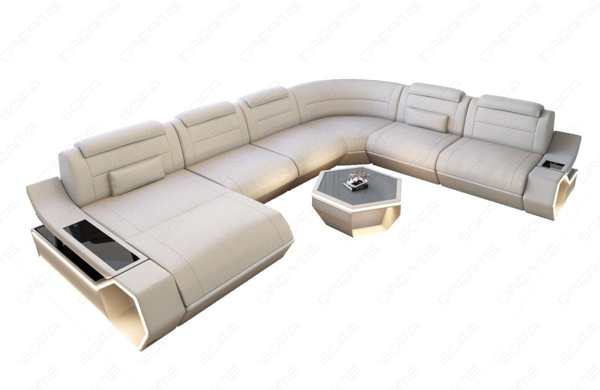 Wohnlandschaft Toscano XXL U-Form in Leder beige-weiß
