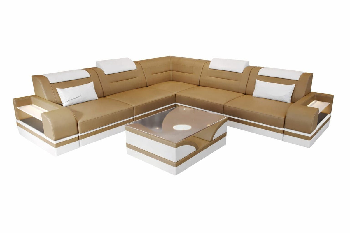 Ecksofa Trivento L-Form aus Leder sandbeige-weiß