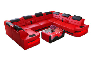 Leder Couch Como U Form mit Beleuchtung – Modern und Stilvoll in Rot und Schwarz aus Kunstleder für Wohnzimmer