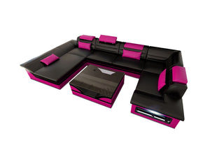 Leder Wohnlandschaft Enzo in Kunstleder und der Farbe Schwarz und Pink - Ausrichtung links