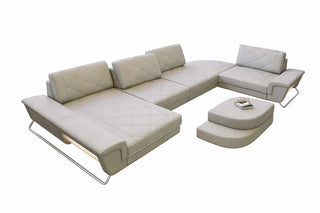 Leder-Wohnlandschaft Bari – Stilvolles Design in Kunstleder und der Farbe Beige und Weiß - Ausrichtung links