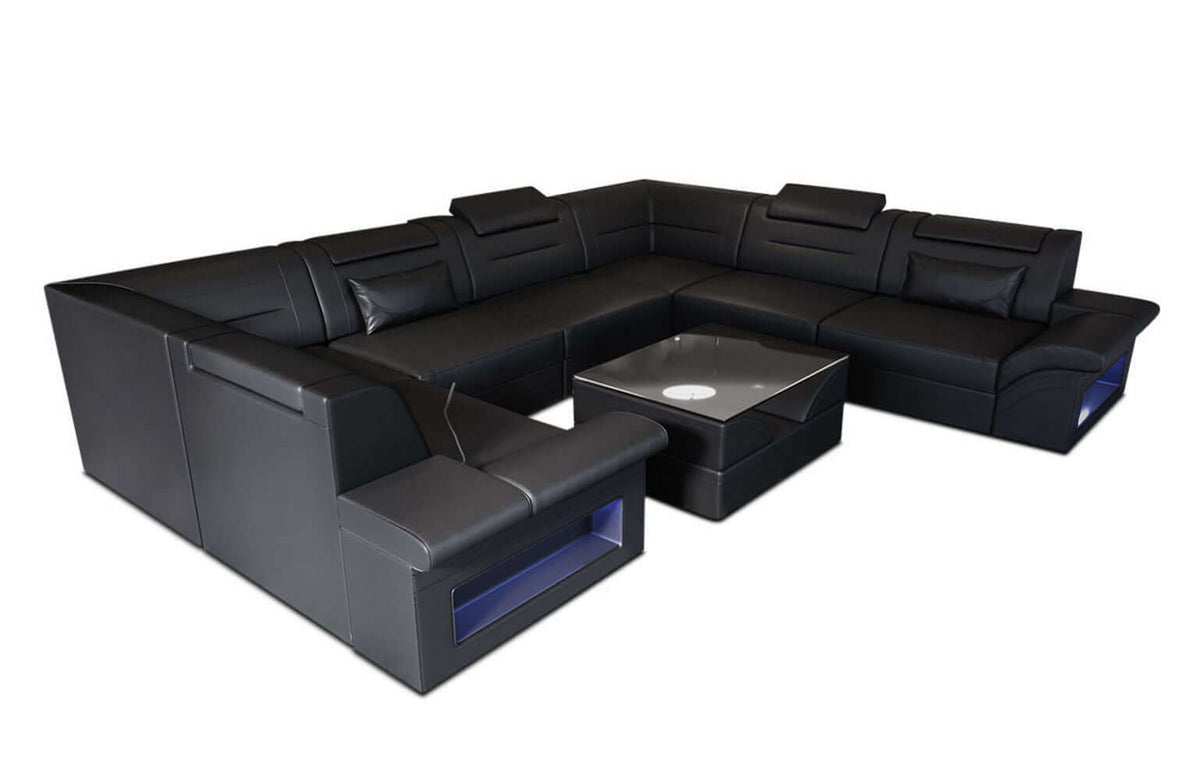 Mini Sofa Brianza U-Form aus Leder Schwarz