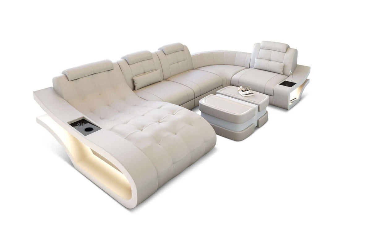 Mini Leder Wohnlandschaft Elegante U-Form Beige-Weiß