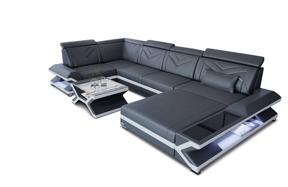 Mini Sofa Napoli U-Form in Leder Grau-Weiß