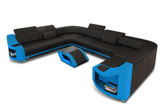 Leder Wohnlandschaft Genua – Stil & Komfort in Kunstleder und der Farbe Schwarz und Blau - Ausrichtung links