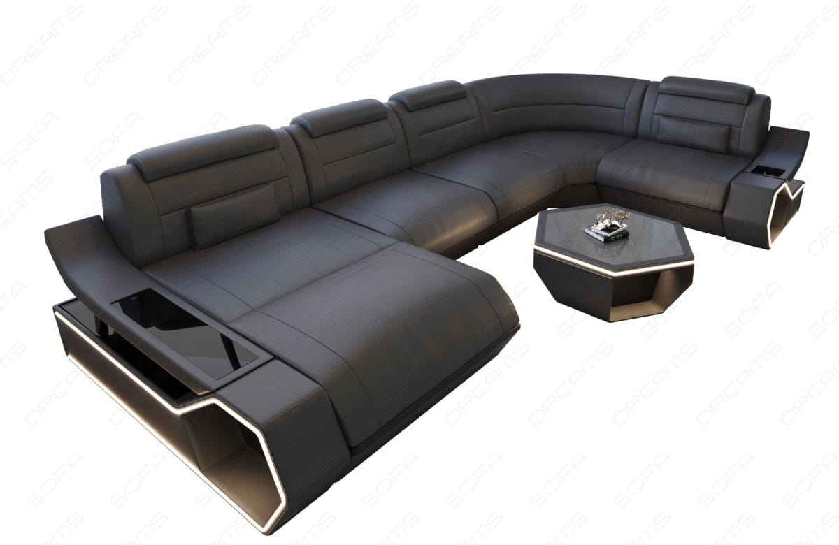 Wohnlandschaft Toscano U-Form in Leder grau-schwarz