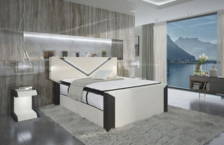 Boxspringbett Lyon Stoff Elfenbein-Schwarz