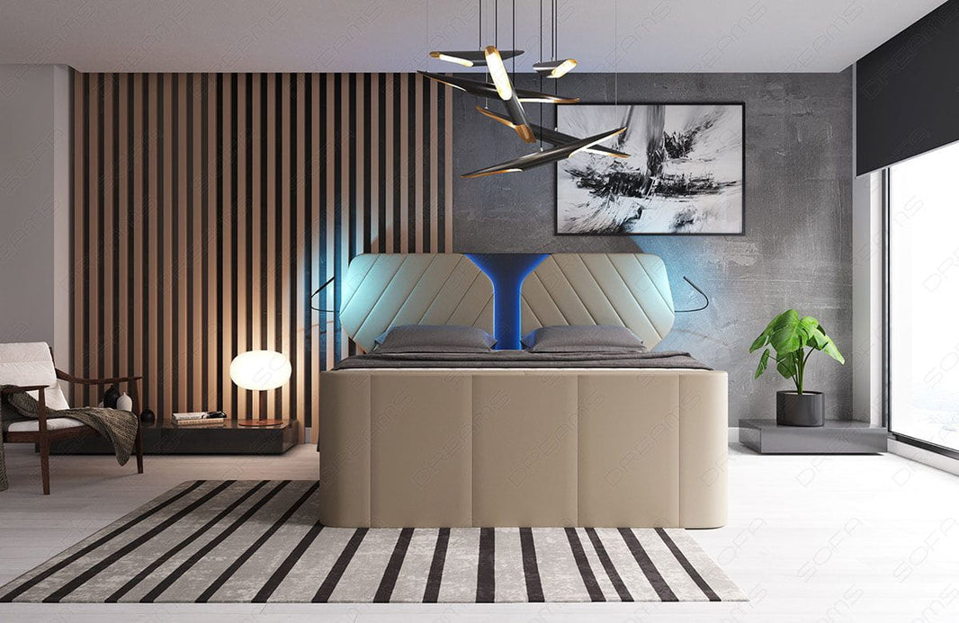 Boxspringbett Nizza mit LED, Schubladen, Matratze und Topper